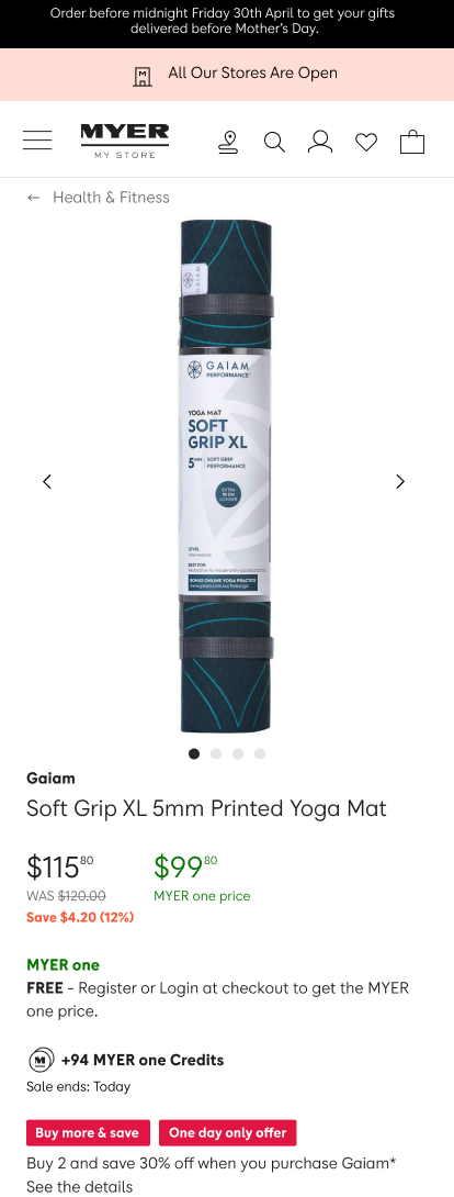 MYER one exclusive pricing — product page